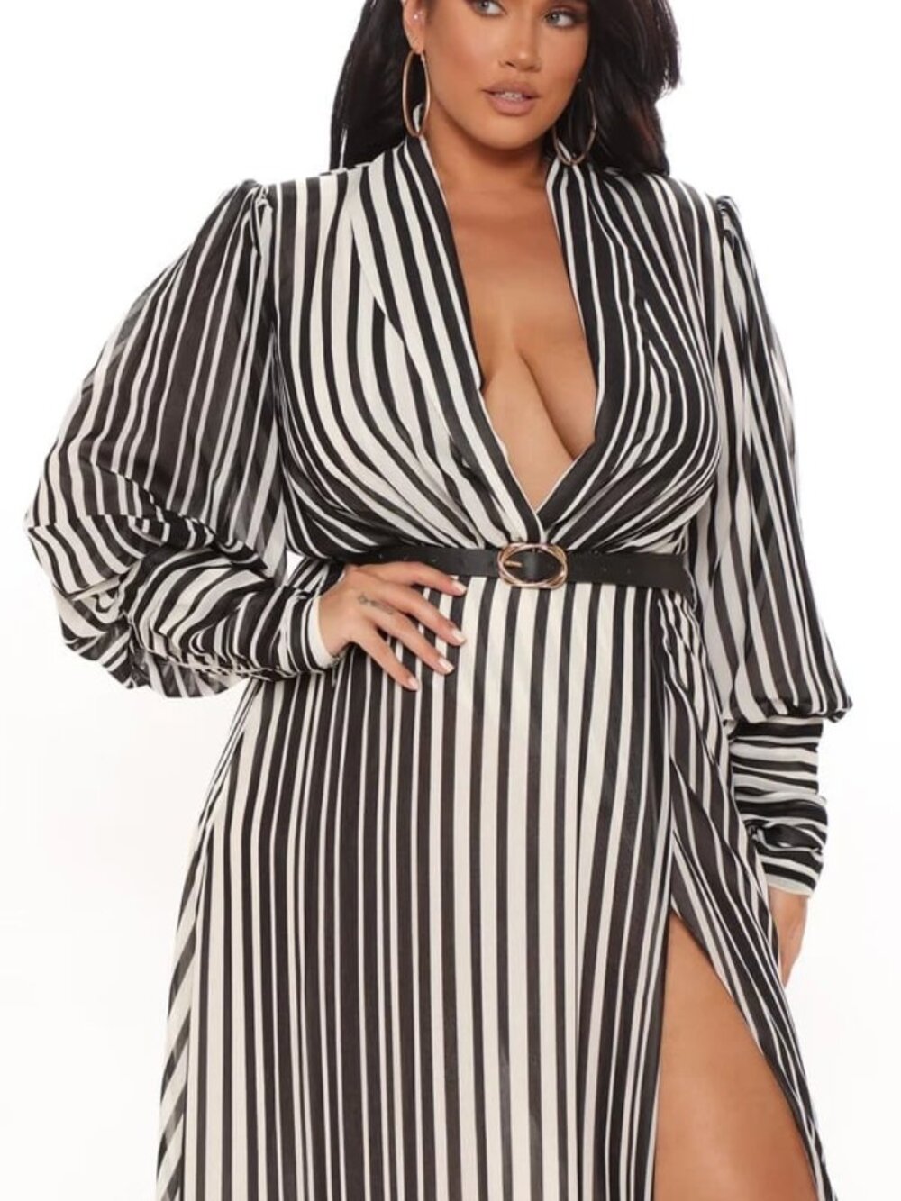 NORA STRIPED MAXI DRESS — BLACK/WHITE — SIZE 3XL — NWOT (NO BELT)